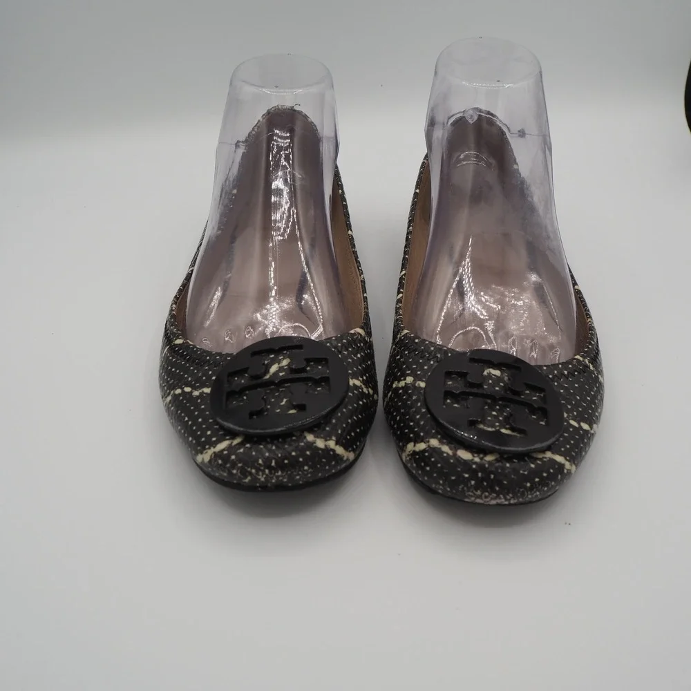 Tory Burch Reva Mojave Print Leather Ballet Flats US 8.8 Snake Shoes Casual Chic